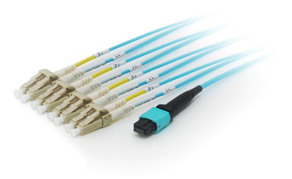 Equip MTP/LC OM4 M/M 5M MTP/MTP Trunk Fiber Optic Patch Cable, OM4, 5m, 5 m, OM4, MTP, 4x LC, Male/Male, Cyan