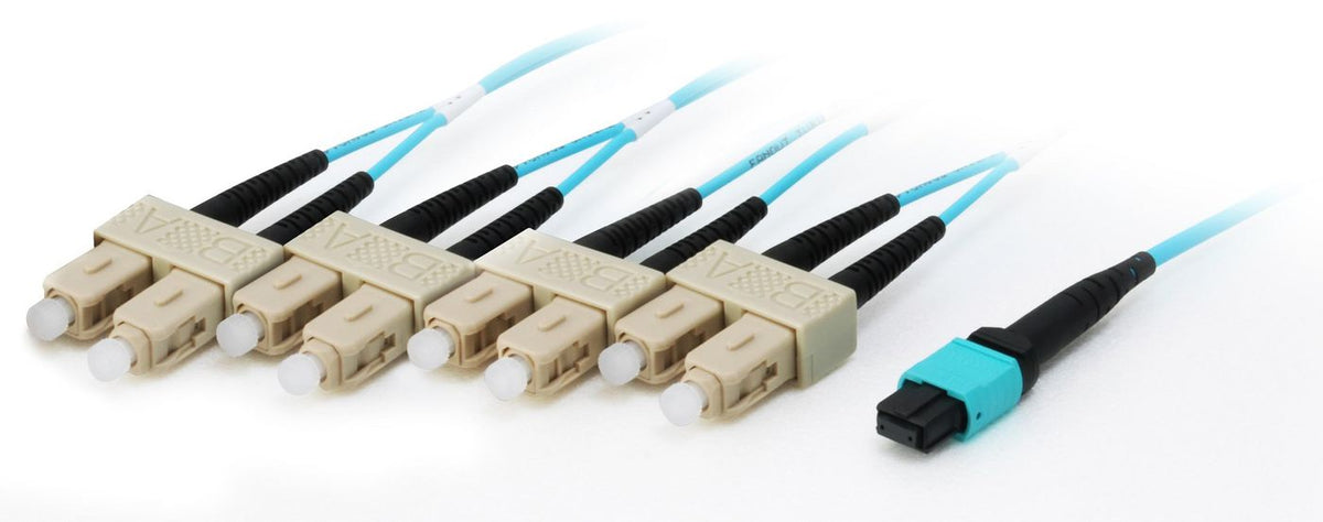 Equip MTP/SC OM4 M/M 15M MTP/SC Trunk Fiber Patch Cord, OM4, 15m, 15 m, OM4, MTP, 4x SC, Male/Male, Cyan