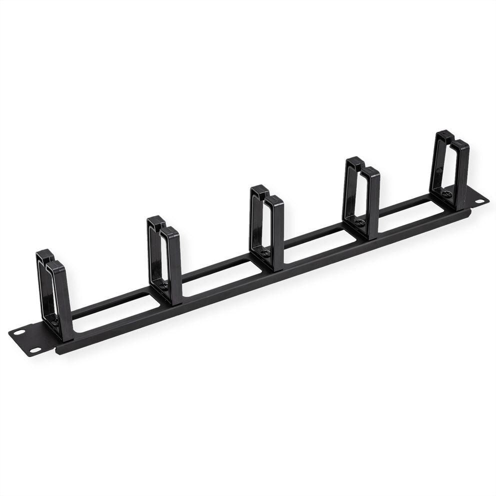 Value 19" 1UH Cable Management Plate, type C - 5 Hooks, front panel / feed through, RAL 9005 black