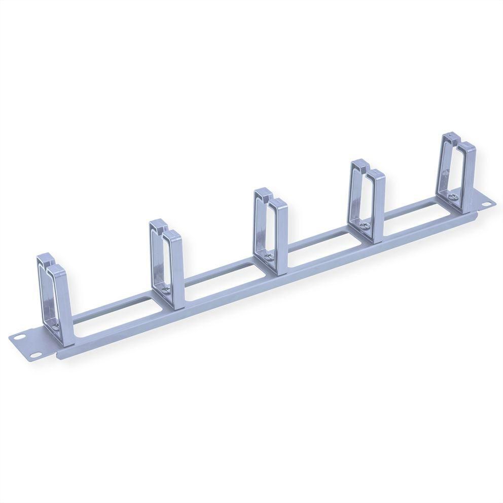 Value 19" 1UH Cable Management Plate, type C - 5 Hooks, front panel / feed through, RAL 7035 lightgrey