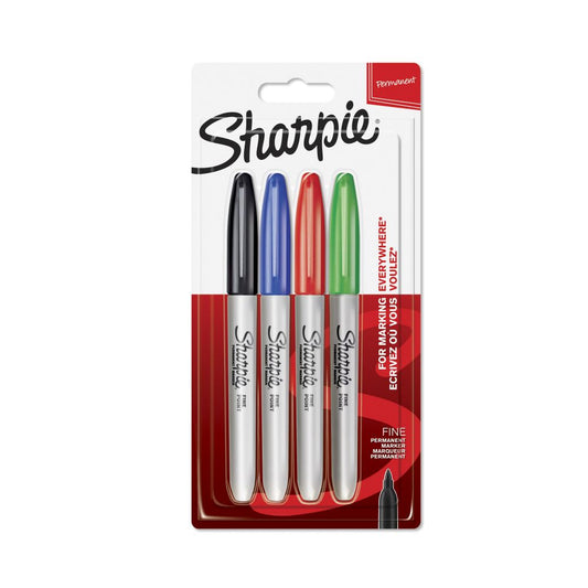 Sharpie Fine Tip Pack of 4 Permanent Marker Assorted Black, Blue, Red and Green - 1985858