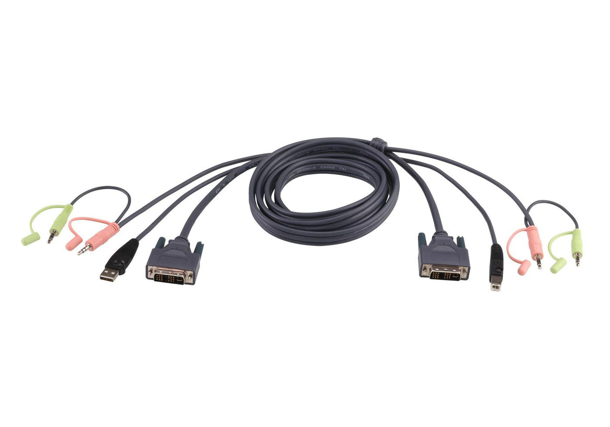 Aten DVI Cable 3m 2L7D03U, 3 m, DVI-D, Black, DVI-D, USB A, 2x3.5mm, DVI-D, USB A, 2x3.5mm, Male/Male