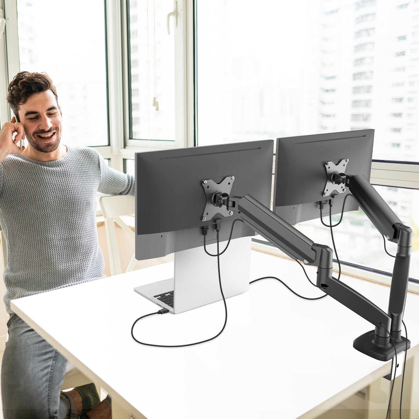 j5create JTSA102 Ergonomic Dual Monitor Mount, Black