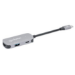 Manhattan USB-C Dock/Hub, Ports (x3): HDMI, USB-A and USB-C, with Power Delivery (PD) 100W- requires external USB-C charger (not included). USB powered (no external power supply required) when PD is not in use, Aluminium