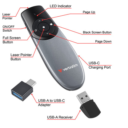 Verbatim Focus Wireless Presenter with Red Laser Pointer