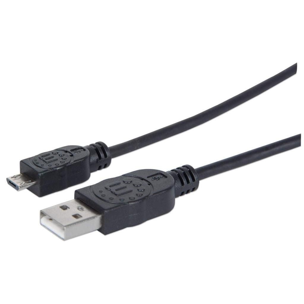 Manhattan 1.8m USB 2.0 A/Micro-B USB 2.0 Cable, USB-A to Micro-USB, Male to Male, 1.8m, Black, Polybag, 1.8 m, USB A, Micro-USB B, 2.0,
