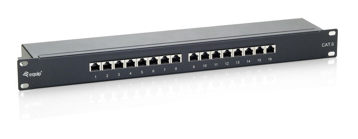 Equip PatchPanel Cat.6 16 Port equip 16-Port Cat.6 Shielded Patch Panel, Black, RJ-45, Gold, Cat6, Black, Rack mounting, 1U