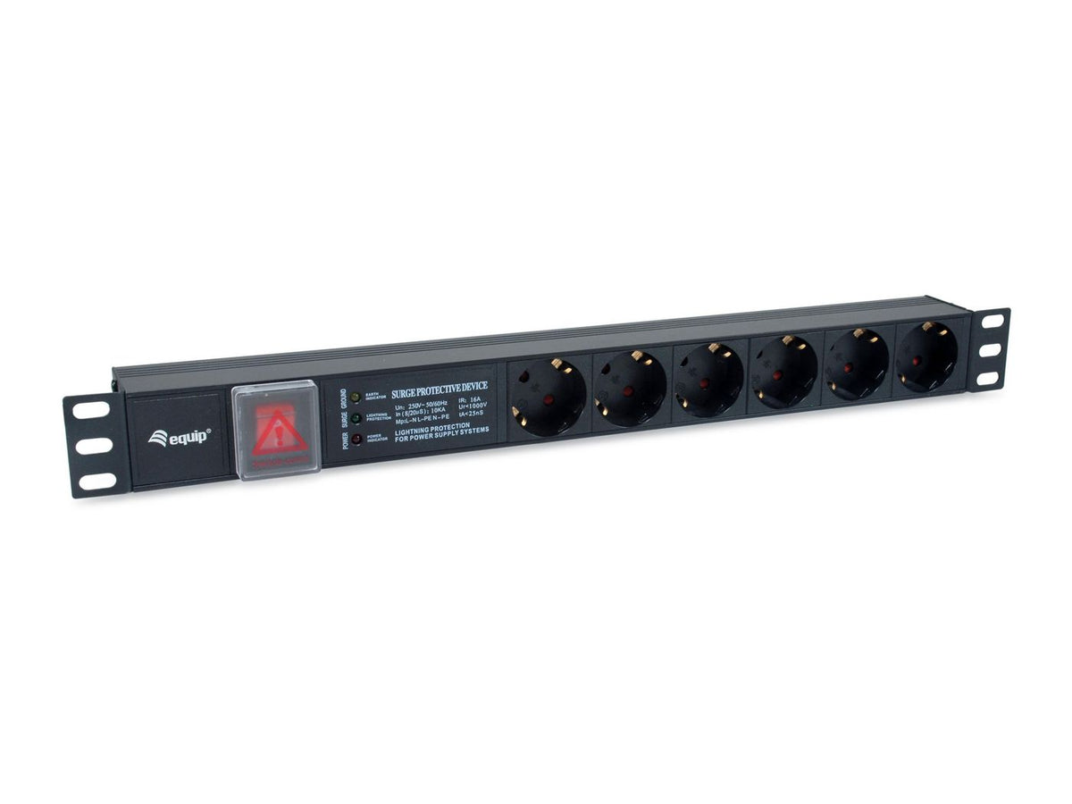 Equip 6-Outlet German Power Distribution Unit, With Surge Protection, Integrated Line Fitler