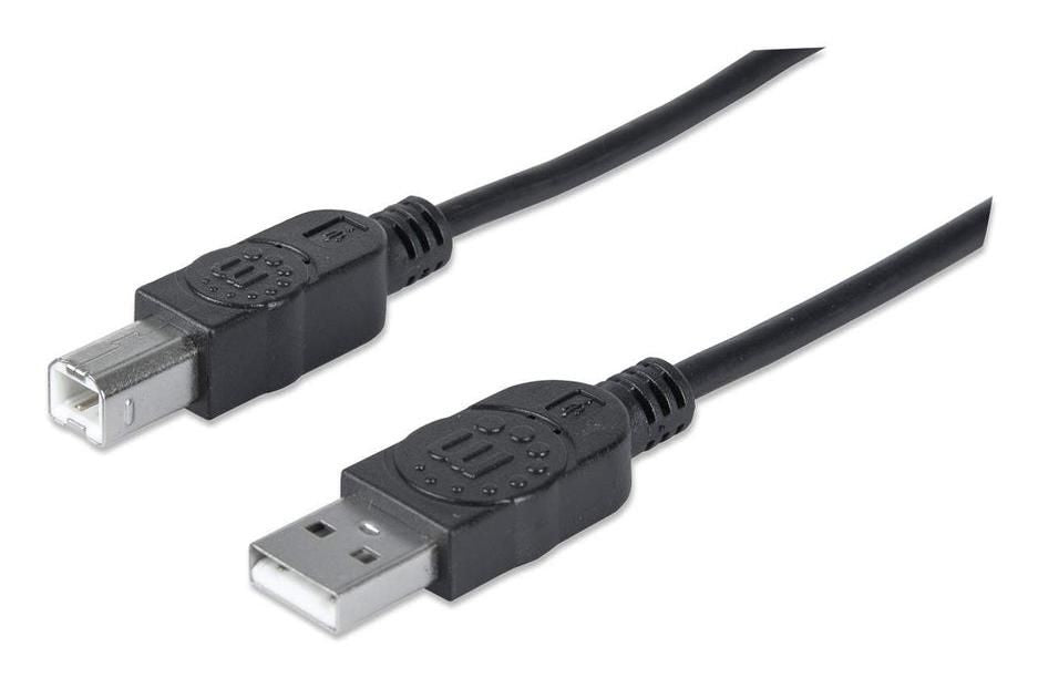 Manhattan USB 2.0 Typ A/Typ B, 1.8m USB-A to USB-B Cable, 1.8m, Male to Male, 480 Mbps (USB 2.0), Black, Polybag, 1.8 m, USB A, USB B, 2.0,