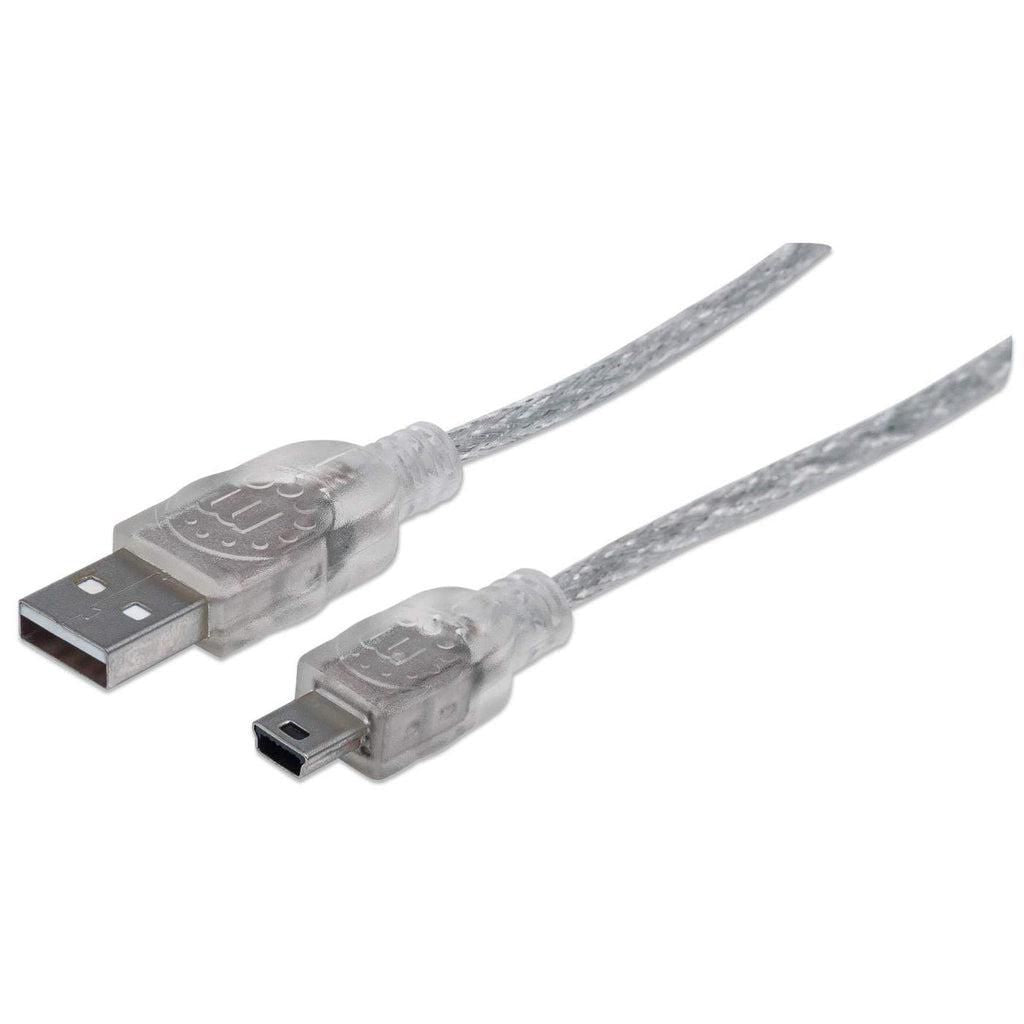 Manhattan 1.8m USB Cable USB-A to Mini-USB Cable, 1.8m, Male to Male, 480 Mbps (USB 2.0), Translucent Silver, Polybag, 1.8 m, USB