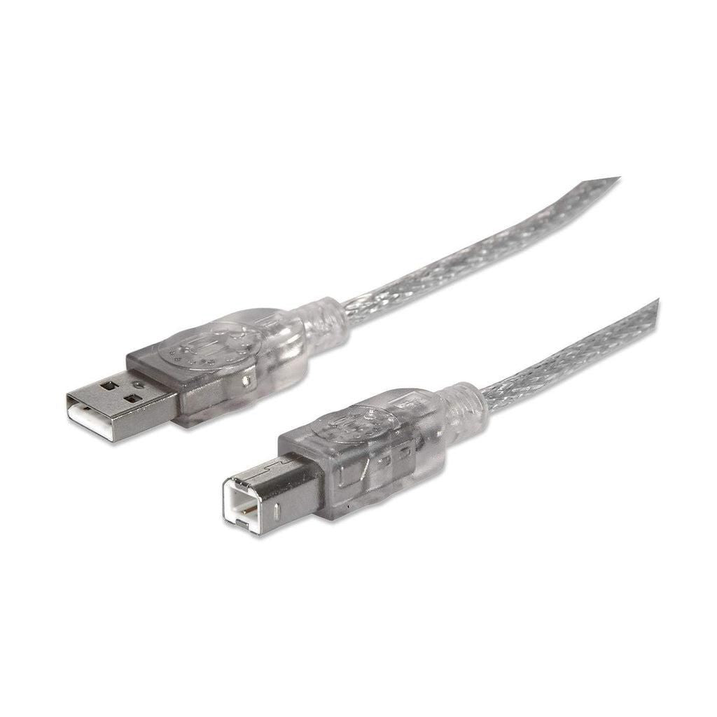 Manhattan Hi-Speed USB 2.0 Device Cable USB-A to USB-B Cable, 5m, Male to Male, 480 Mbps (USB 2.0), Translucent Silver, Polybag, 5 m, USB A, USB