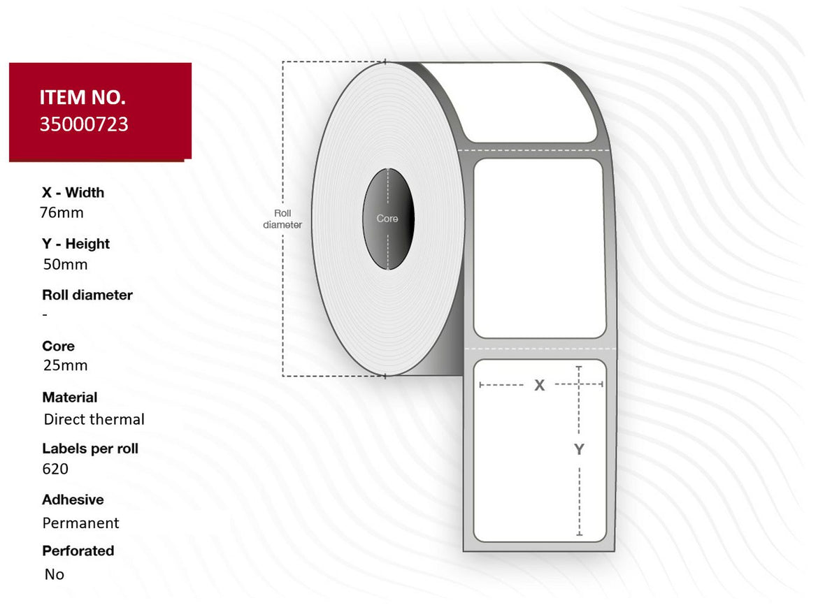 Capture Label 76x50 - Core 25. White. Eco. DT. Permanent. 620 labels per roll. 24 rolls per box. Black Mark