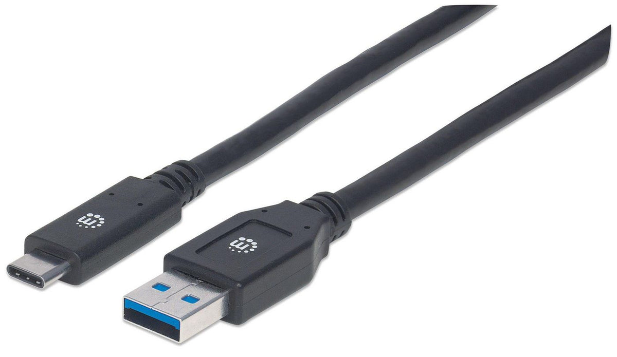 Manhattan Usb-C To Usb-A Cable, 3M, Male To Male, 5 Gbps (Usb 3.2 Gen1 Aka Usb 3.0), 3A (Fast Charging), Superspeed Usb, Black, Lifetime