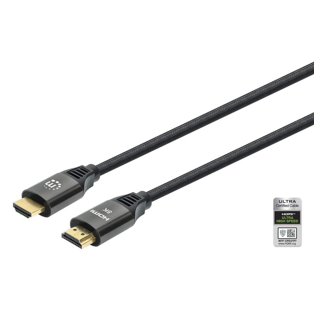 Manhattan Hdmi Cable With Ethernet, 8K@60Hz (Ultra High Speed), 1M (Braided), Male To Male, Black, 4K@120Hz, Ultra Hd 4K X 2K, Fully Shielded,