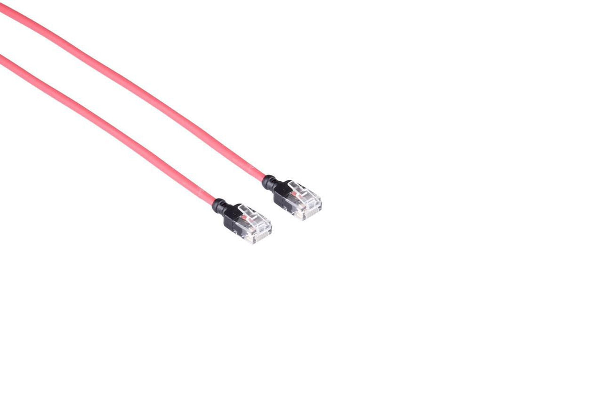Mercodan KAT6A SLIM UTP 0.5m Patch cable Red, Halogen-free LSZH, AWG28 3.7mm dia. Cu copper, Supports PoE++, 60W, max 50 meters