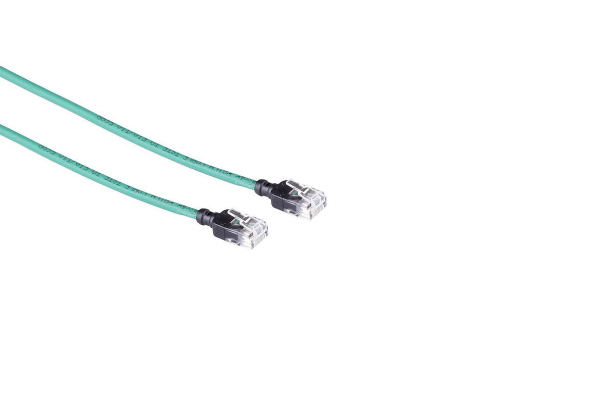 Mercodan KAT6A SLIM UTP 5.0m Patch cable Green, Halogen-free LSZH, AWG28 3.7mm dia. Cu copper, Supports PoE++, 60W, max 50 meters