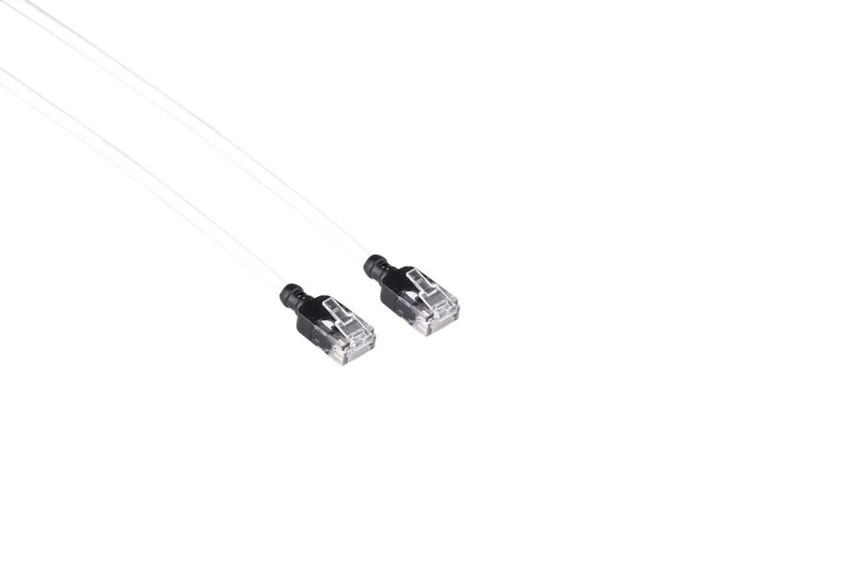 Mercodan KAT6A SLIM UTP 1.0m Patch cable White, Halogen-free LSZH, AWG28 3.7mm dia. Cu copper, Supports PoE++, 60W, max 50 metres