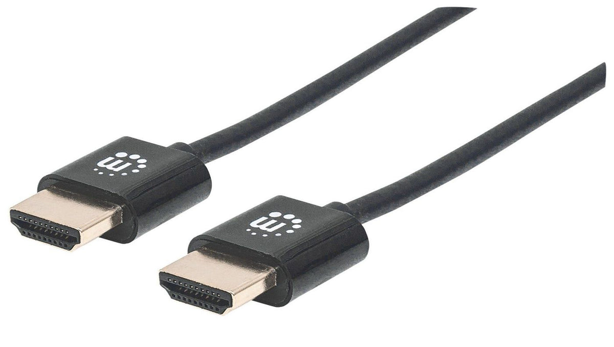 Manhattan Hdmi Cable With Ethernet (Ultra Thin), 4K@60Hz (Premium High Speed), 0.5M, Male To Male, Black, Ultra Hd 4K X 2K, Fully