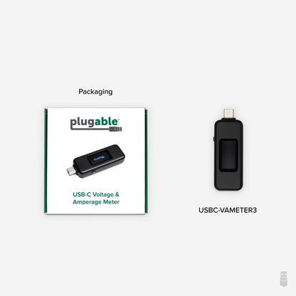 Plugable Technologies USB C Power Meter Tester for Monitoring USB-C Connections up to 240W - Digital Multimeter Tester for USB-C Cables, Laptops, Phones, Chargers - Driverless