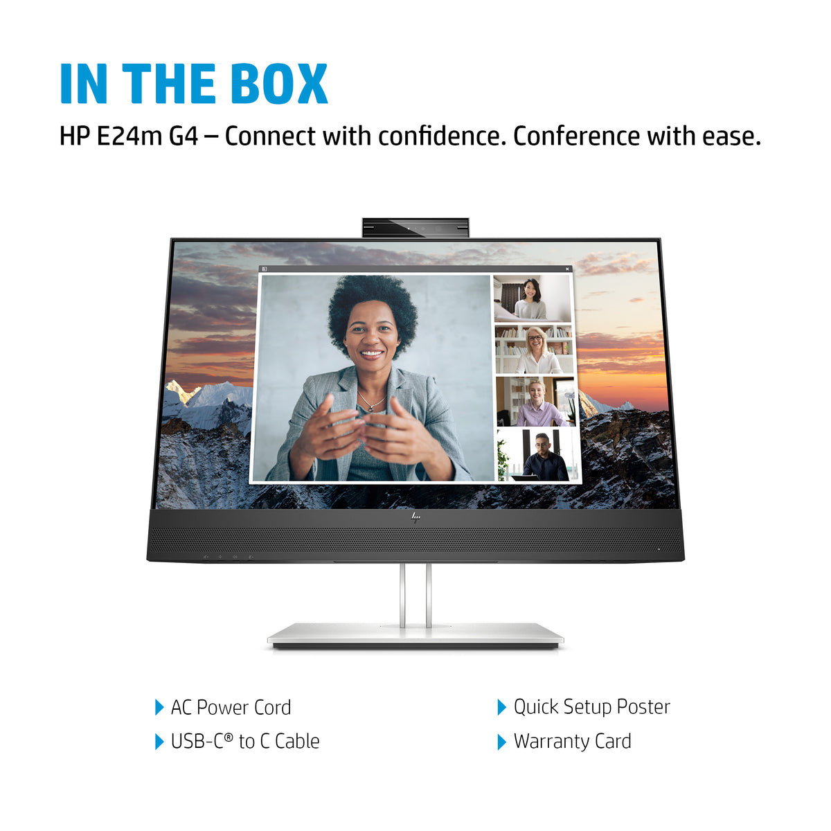 HP E24m G4 FHD USB-C Conferencing Monitor computer monitor 60.5 cm (23.8") 1920 x 1080 pixels Full HD Black, Silver