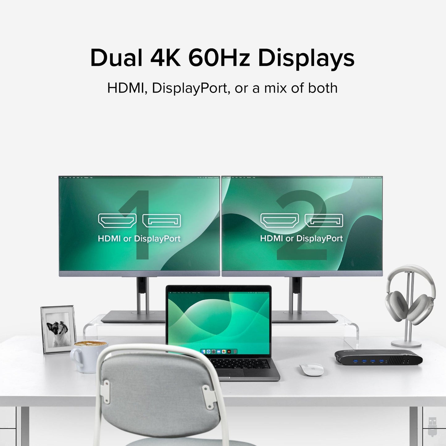 Plugable Technologies Universal Laptop Docking Station, 4K Dual Monitor, DisplayPort or HDMI, Windows Mac or ChromeOS Laptops, USB-C or USB 3.0, Adds 2 Displays, Ethernet, Audio, 6 USB Ports