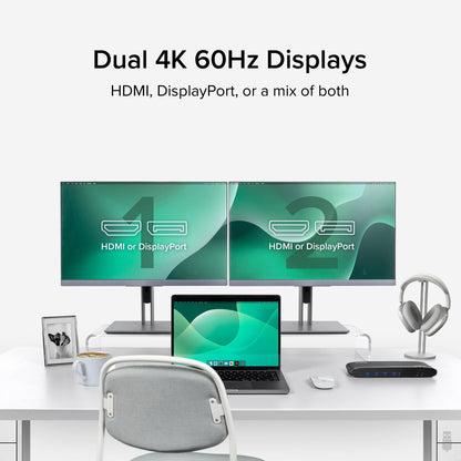 Plugable Technologies Universal Laptop Docking Station, 4K Dual Monitor, DisplayPort or HDMI, Windows Mac or ChromeOS Laptops, USB-C or USB 3.0, Adds 2 Displays, Ethernet, Audio, 6 USB Ports