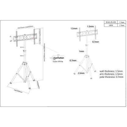 Manhattan Tripod Floor Mount for TV & Monitors, Stand Assembly, For screens: 37" to 65", VESA compatibility: all between 200x200 to 600x400mm - check the dimensions of the four mounting holes on back of screen to ensure it fits, Max 35kg, Black, LFD, Brac