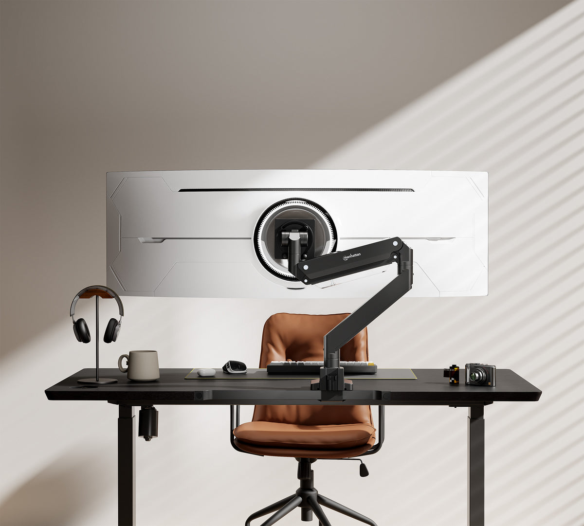Manhattan Desk Mount for TV & Monitors (Full Motion Gas Spring), For screens 13" to 42", C-Clamp or Grommet Assembly,VESA compatibility: all between 75x75mm to 200x200mm - check the dimensions of the four mounting holes on back of screen to ensure it fits