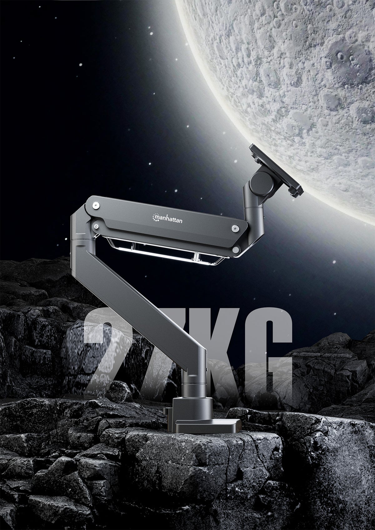 Manhattan Desk Mount for TV & Monitors (Full Motion Gas Spring), For screens 13" to 42", C-Clamp or Grommet Assembly,VESA compatibility: all between 75x75mm to 200x200mm - check the dimensions of the four mounting holes on back of screen to ensure it fits