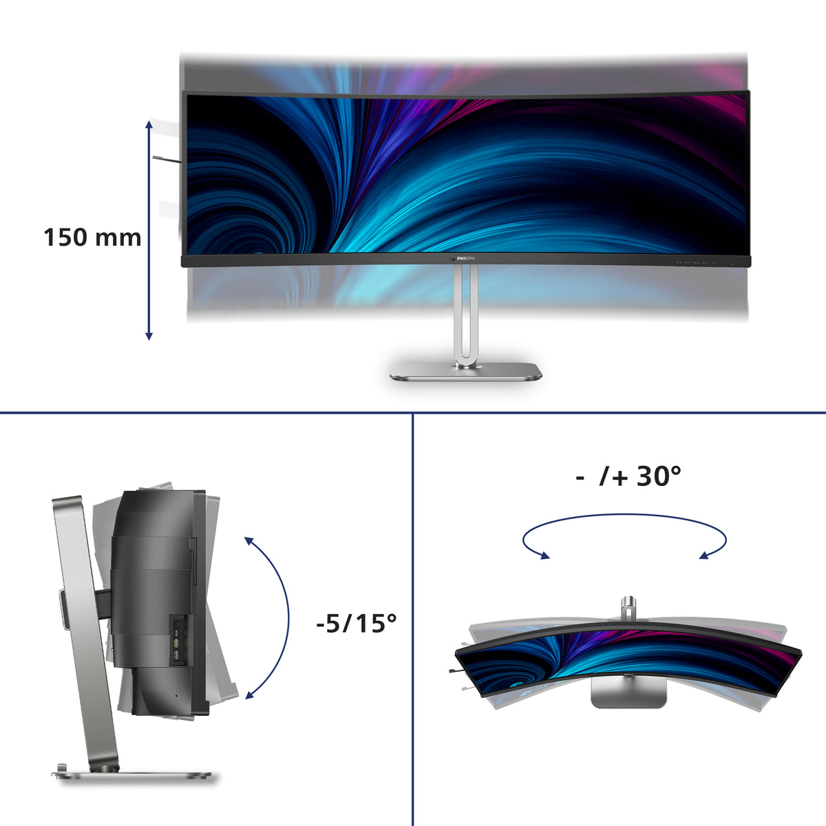 Philips 5000 series 49B2U5900C/00 computer monitor 124 cm (48.8") 5120 x 1440 pixels Dual QHD LCD Black