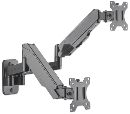 Manhattan Dual Wall Mount for TV & Monitors (Full Motion Gas Spring), For screens 17" to 32", VESA compatibility: 75x75mm and 100x100mm - check the dimensions of the four mounting holes on back of screen to ensure it fits, Max 8kg each, Black, Bracket