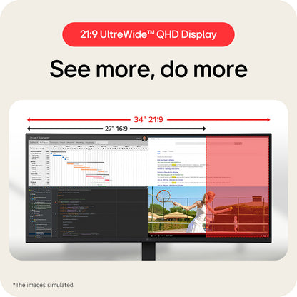 LG 34" IPS Ultrawide QHD Monitor computer monitor 86.4 cm (34") 3440 x 1440 pixels UltraWide Quad HD LCD Black