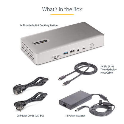 StarTech.com Universal USB4 & Thunderbolt 4 Docking Station, Quad Display on Windows, Dual Display on MacBook, HDMI DP Dock with 100W Laptop Charging