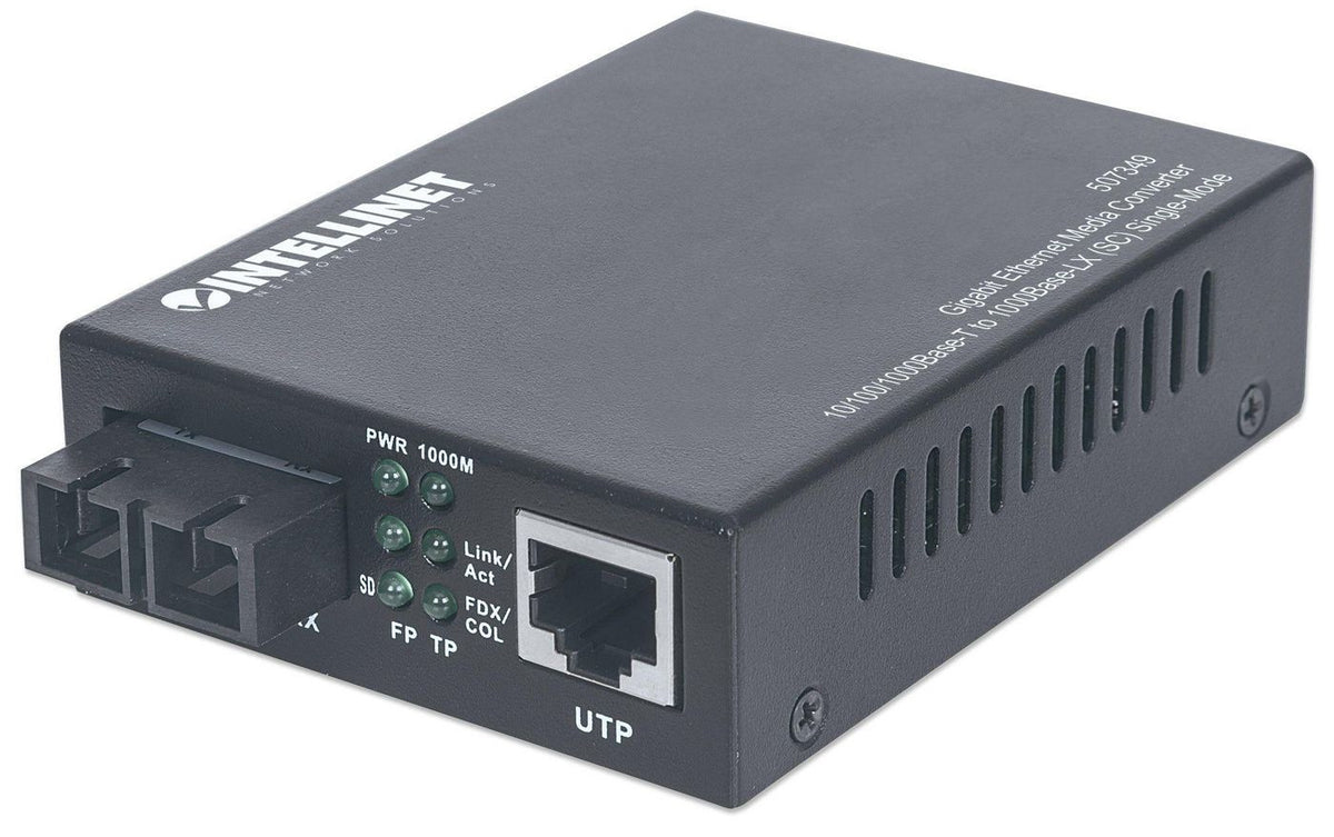 Intellinet Gigabit Singlemode 20km Gigabit Ethernet Single Mode Media Converter, 10/100/1000Base-T to 1000Base-Lx (SC) Single-Mode, 20km (Euro