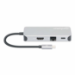 Manhattan USB-C Dock/Hub with Card Reader, Ports (x6): Ethernet, HDMI, USB-A (x3) and USB-C, With Power Delivery (100W) to USB-C Port (Note additional USB-C wall charger and USB-C cable needed), Universal for all devices, Cable 15cm, Aluminium, Silver
