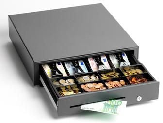 Star Micronics CB-2002 LC FN cash drawer NEW gray 410 x 415 x 114mm, Slide-Out, Coins:8, Notes:4 (Flat), Receipt:1, incl.: RJ12 connection