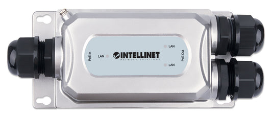 Intellinet 2-Port Outdoor Vandalproof Gigabit PoE++ Extender, Two 30 W Ports, Extends PoE up to 100 m (328 ft.), 60 W Power Budget, IEEE 802.3bt (4PPoE) Compliant, IP67 Waterproof, IK10-rated, Metal Housing
