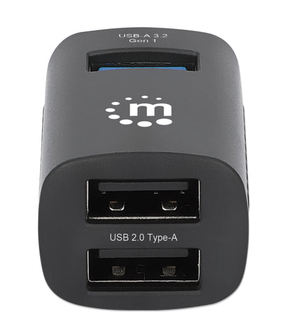 Manhattan USB-C 3-Port Hub, ULTRA COMPACT, 3x USB-A Ports (1x 5 Gbps USB 3.2 Gen1 aka USB 3.0, 3 x 480 Mbps USB 2.0), USB powered (no external power supply required)