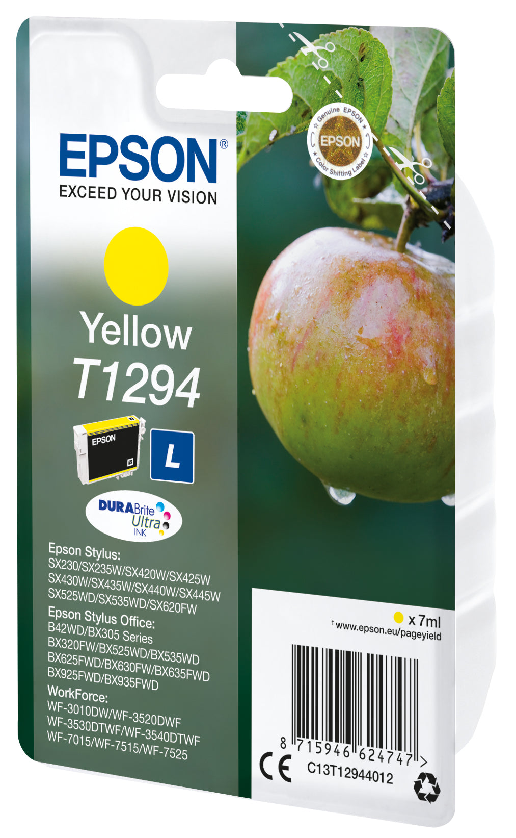 Epson C13T12944012/T1294 Ink cartridge yellow high-capacity, 515 pages ISO/IEC 19752 7ml for Epson Stylus BX 320/SX 235 W/SX 420/SX 525/WF 3500