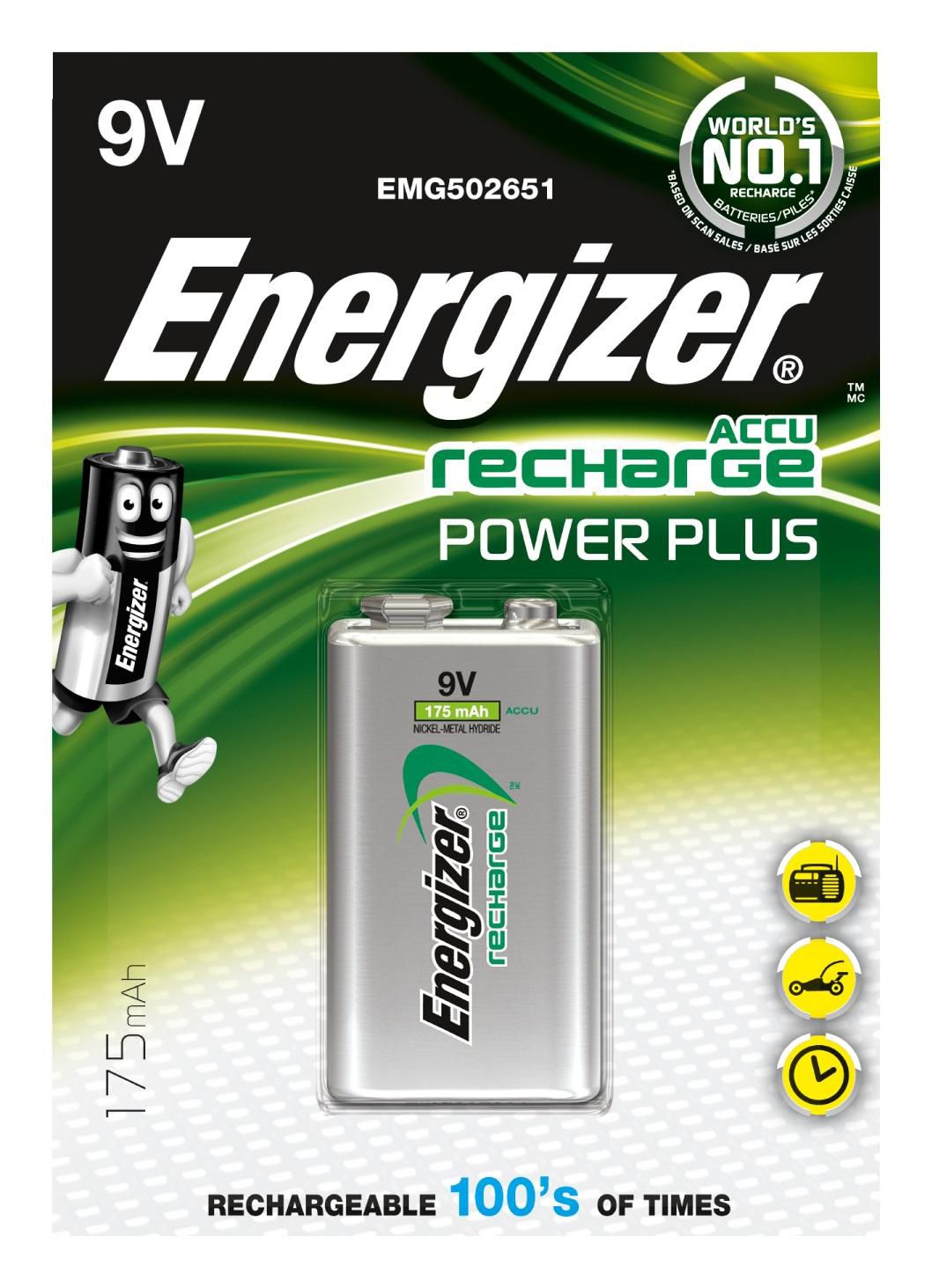 Energizer RECH HR22 175MAH 1PK ENRPP3P1, Rechargeable battery, Nickel-Metal Hydride (NiMH), 9 V, 1 pc(s), 175 mAh, Black,Silver