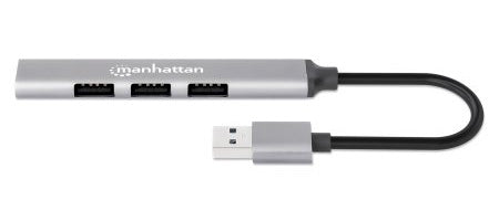 Manhattan USB-A 4-Port Hub, 4x USB-A Ports (1x 5 Gbps USB 3.2 Gen1 aka USB 3.0, 3 x 480 Mbps USB 2.0), USB powered (no external power supply required), Aluminium