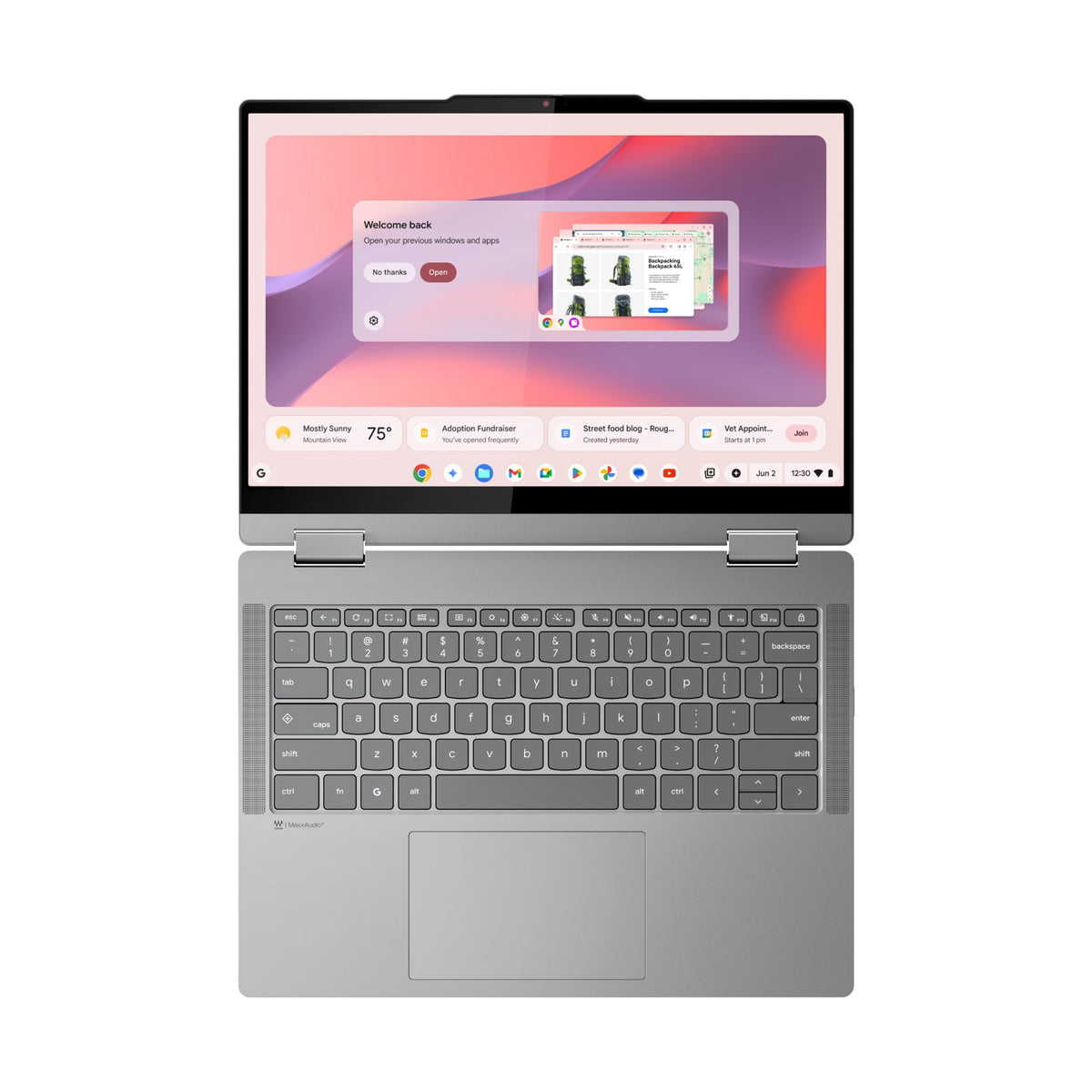 Lenovo Chrome 2in1 14IRU10 Intel Core 5 120U Chromebook 35.6 cm (14") Touchscreen WUXGA 8 GB LPDDR5-SDRAM 128 GB UFS Wi-Fi 6E (802.11ax) ChromeOS Grey English