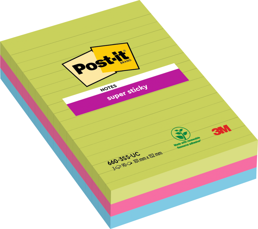 Post-It 7100235020 note paper Rectangle Blue, Green, Pink 90 sheets Self-adhesive