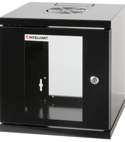 Intellinet 10" Network Cabinet - Wall Mount (Standard), 6U, 300mm Deep, Black, Assembled, Max 60kg, Suitable also for use on desk or floor, Usable Depth 265mm, Metal & Glass Door, Back Panel,Removeable Sides,Parts for wall install (eg screws/rawl plugs) n