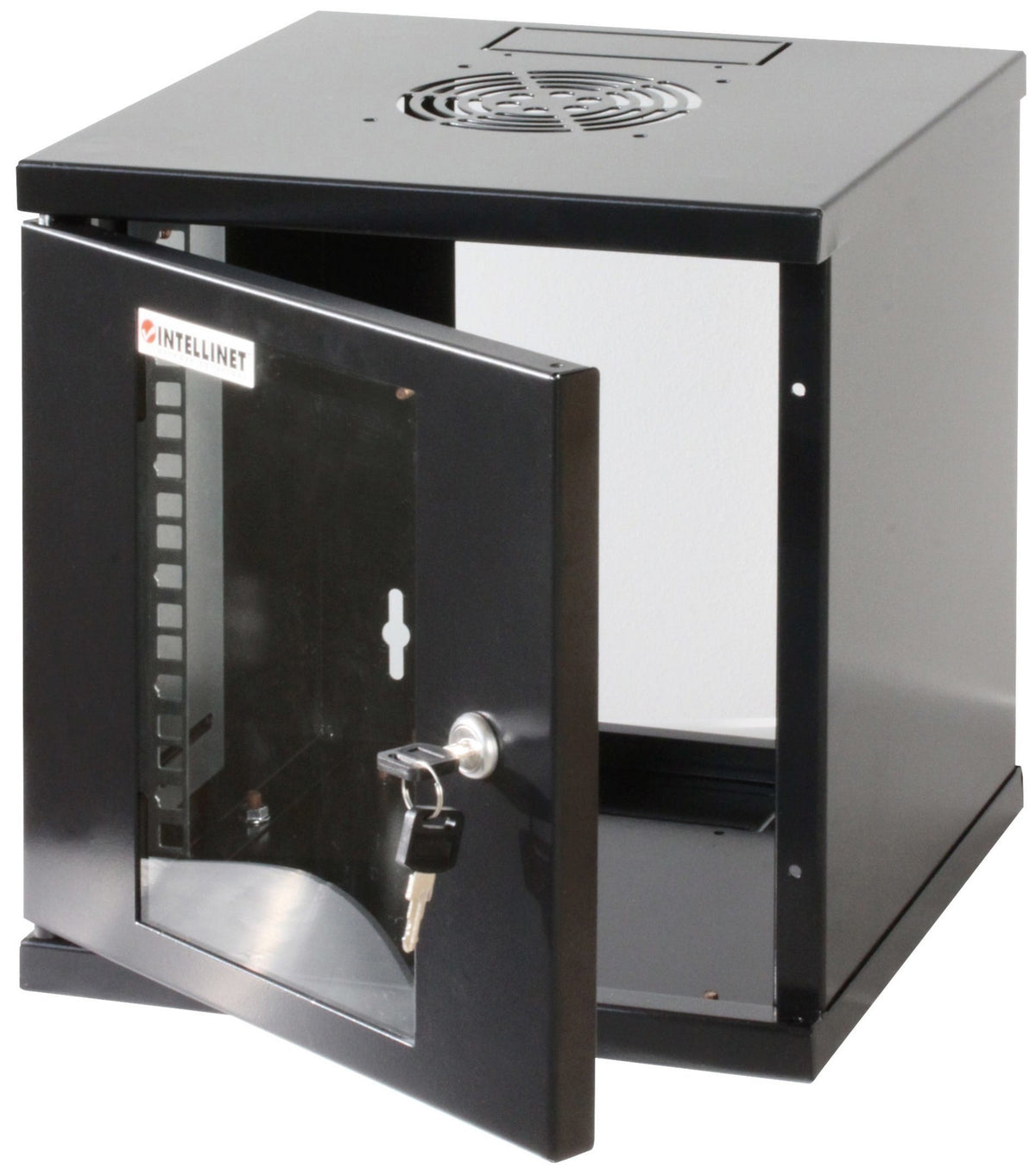 Intellinet 10" Network Cabinet - Wall Mount (Standard), 6U, 300mm Deep, Black, Assembled, Max 60kg, Suitable also for use on desk or floor, Usable Depth 265mm, Metal & Glass Door, Back Panel,Removeable Sides,Parts for wall install (eg screws/rawl plugs) n