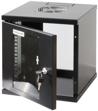 Intellinet 10" Network Cabinet - Wall Mount (Standard), 6U, 300mm Deep, Black, Assembled, Max 60kg, Suitable also for use on desk or floor, Usable Depth 265mm, Metal & Glass Door, Back Panel,Removeable Sides,Parts for wall install (eg screws/rawl plugs) n