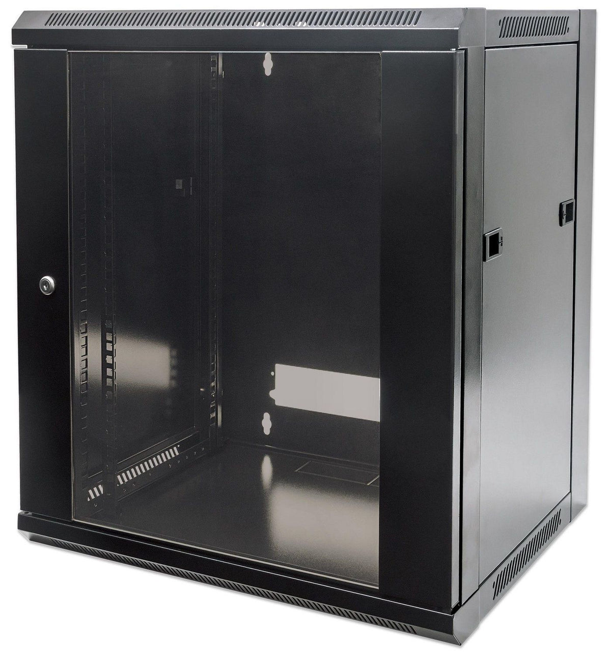 Intellinet 19" Wallmount Cabinet 19" Wallmount Cabinet, 9U, 500 (h) x 570 (w) x 450 (d) mm, Max 60kg, Flatpack, Black, 9U, Wall mounted