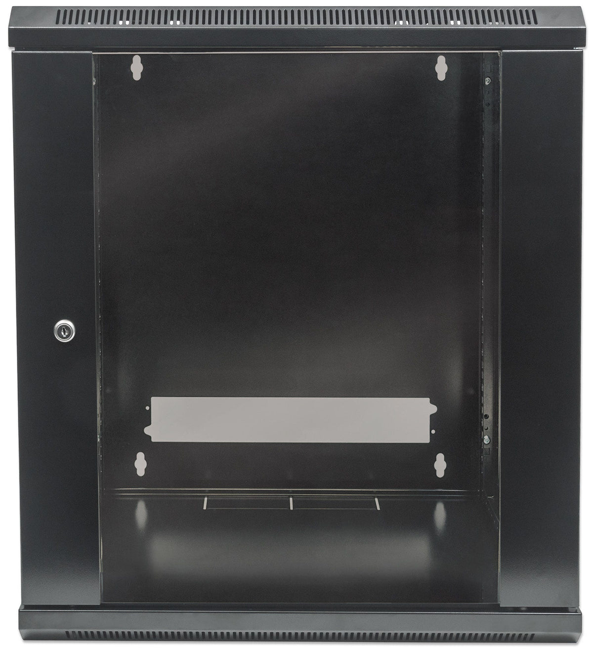 Intellinet 19" Network Cabinet - Wall Mount (Standard), 9U, 600mm Deep, Black, Flatpack, Max 60kg, Suitable also for use on desk or floor, Usable Depth 410mm, Metal & Glass Door, Back Panel, Removeable Sides, Parts for wall install (eg screws/rawl plugs)