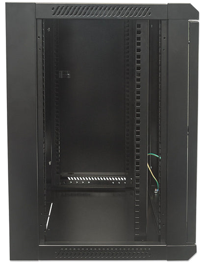 Intellinet 19" Network Cabinet - Wall Mount (Standard), 12U, 600mm Deep, Black, Flatpack, Max 60kg, Suitable also for use on desk or floor, Usable Depth 410mm, Metal & Glass Door, Back Panel, Removeable Sides, Parts for wall install (eg screws/rawl plugs)