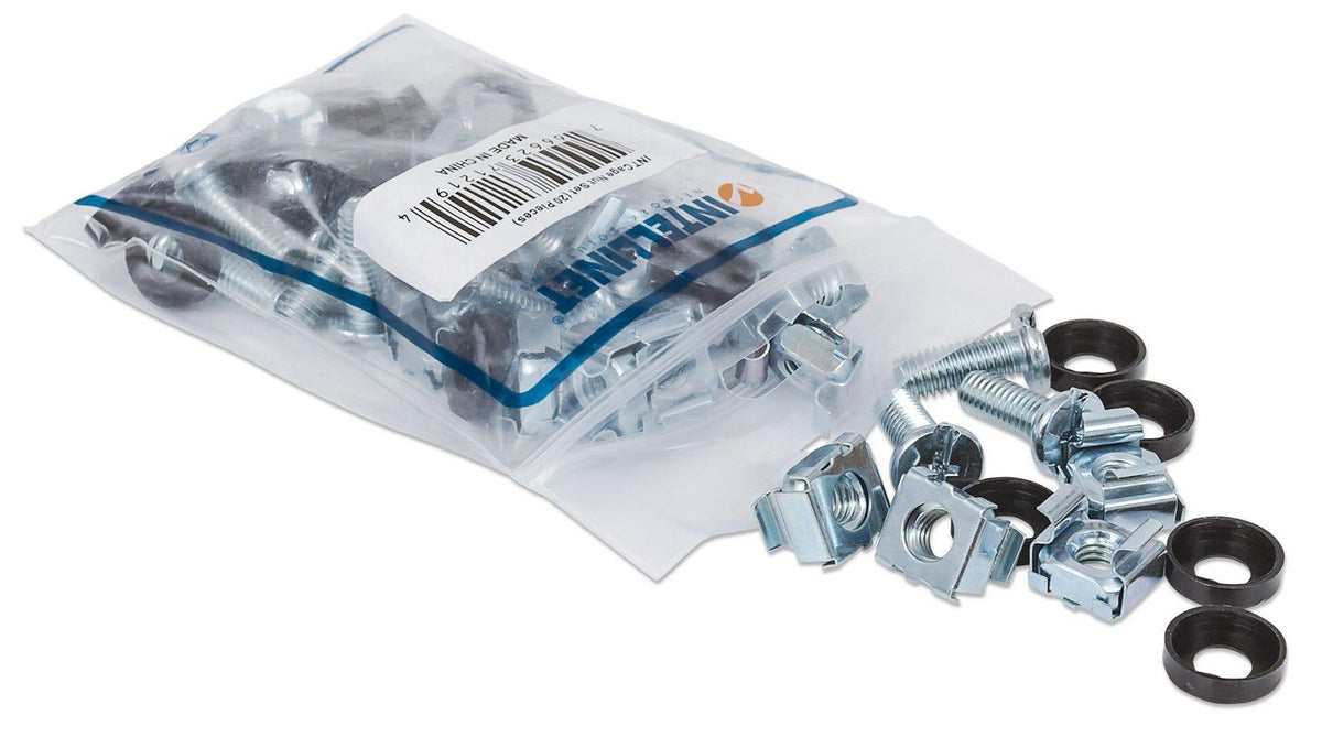 Intellinet Cage Nut Set (20 Pack), M6 Nuts, Bolts and Washers, Suitable for Network Cabinets/Server Racks, Plastic Storage Jar Cage Nut Set